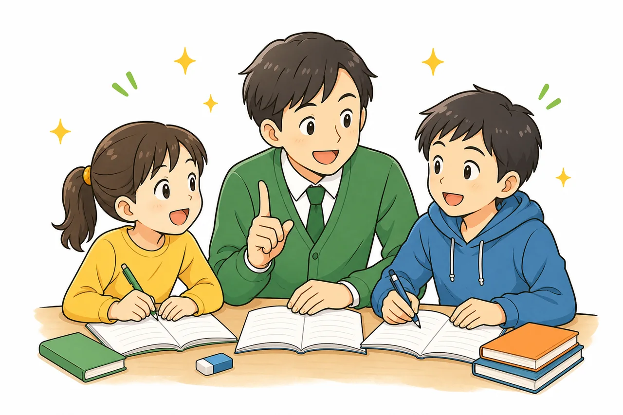先生と子どもたちが一緒に学ぶ様子